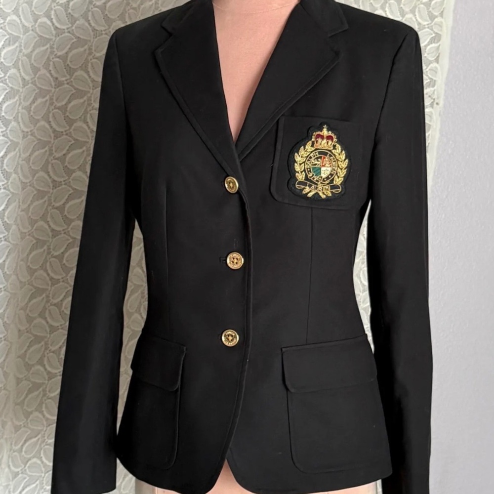 LAUREN RALPH LAUREN Cotton Black Blazer, Logo, Size 6, New